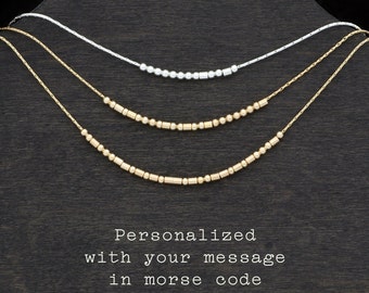 Custom Morse Code Necklace, Personalized Morse Code Hidden Message Jewelry, Dainty Necklace Gift for Her, Gold Fill or Sterling Silver