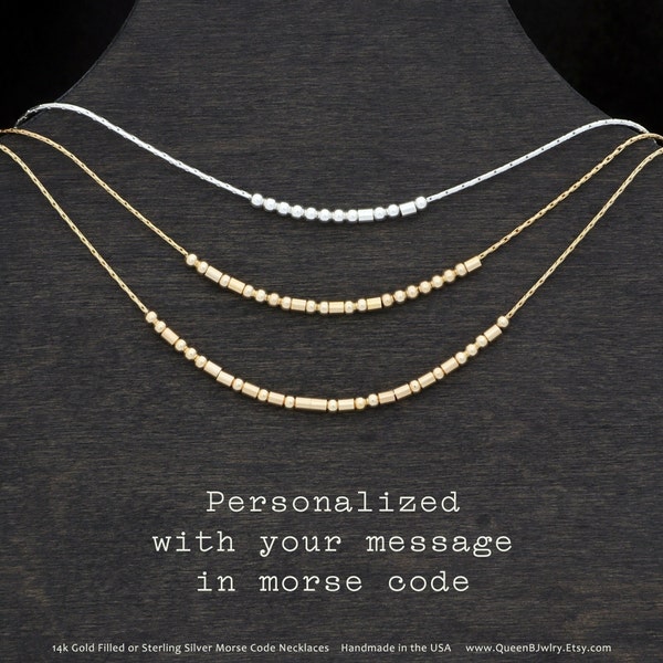 Custom Morse Code Necklace, Personalized Morse Code Hidden Message Jewelry, Dainty Necklace Gift for Her, Gold Fill or Sterling Silver