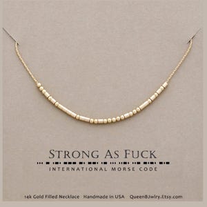 Strong As Fuck Morse Code Necklace • Strength Necklace • Breast Cancer Gift • Personalize with Your Message • Cancer Survivor Gift
