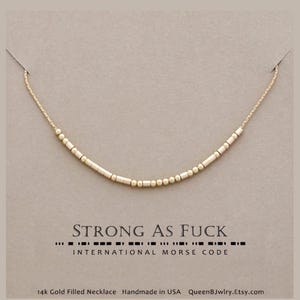 Strength Necklace, Custom Morse Code Jewelry Gift Sterling Silver or 14k Gold Fill