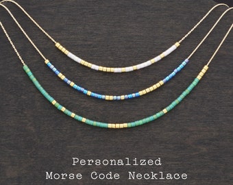 Personalized Morse Code Necklace • 50th Birthday Gift for Women • Customized with Your Message, Word, or Date in Morse Code