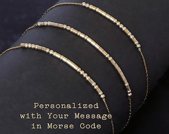Customizable Morse Code Bracelet, 14k Gold Filled or Sterling Silver Bracelet Personalized with your message in Morse Code