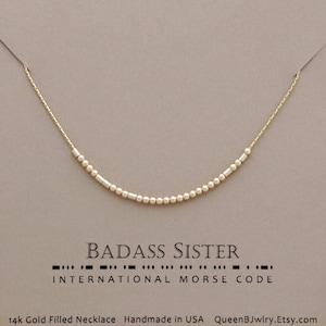 Personalized Morse Code Sister Necklace: 14k Gold Fill or Sterling Silver