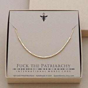 Fuck the Patriarchy Morse Code Necklace Your choice of Sterling Silver or 14k Gold Filled image 3