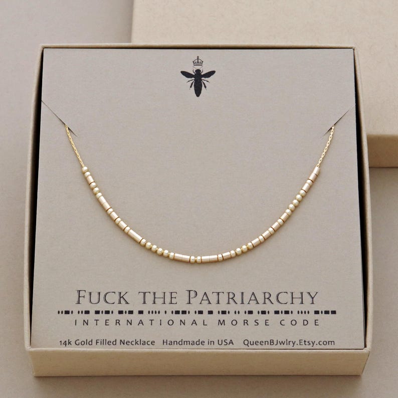 Fuck the Patriarchy Morse Code Necklace Your choice of Sterling Silver or 14k Gold Filled image 3