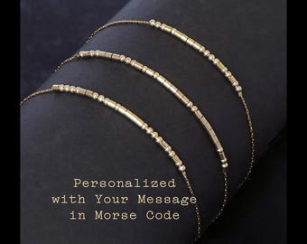 Custom Morse Code Bracelet, Sterling Silver or Gold Filled Beaded Bracelet