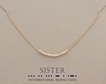 Sister Birthday Gift – Customizable Morse Code Sister Necklace Gold or Silver