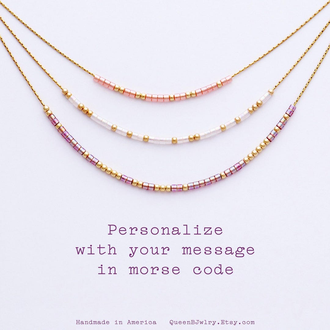 Custom Morse Code Necklace | Sterling Silver, Glass Bead Secret Message ...