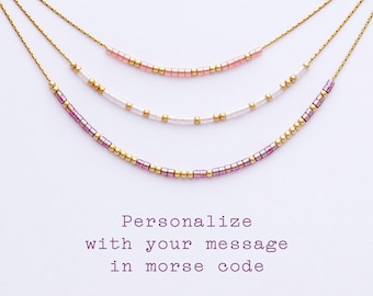 Custom Morse Code Necklace | Sterling Silver, Glass Bead Secret Message
