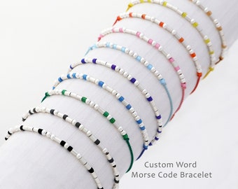 Teen Girl Gifts Morse Code Bracelet Personalized Gifts for Teenager Graduation Gift for Him Sterling Silver on Silk Cord 22 Colors