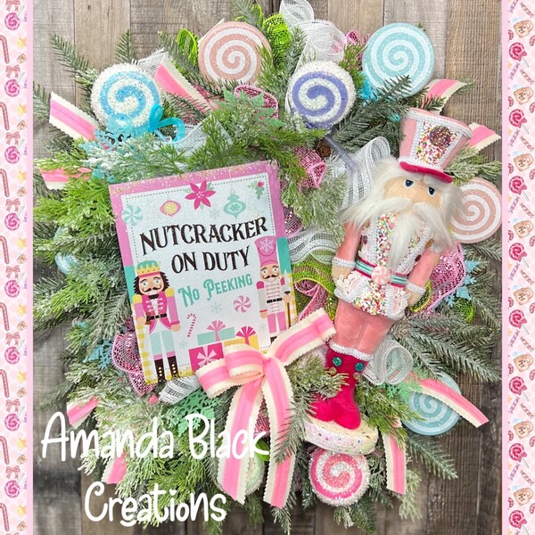 Nutcracker on Duty No Peeking Nutcracker theme | holiday donuts cocoa peppermint |Candy Sweets Christmas Pink Winter Wreath X-Large Swag |