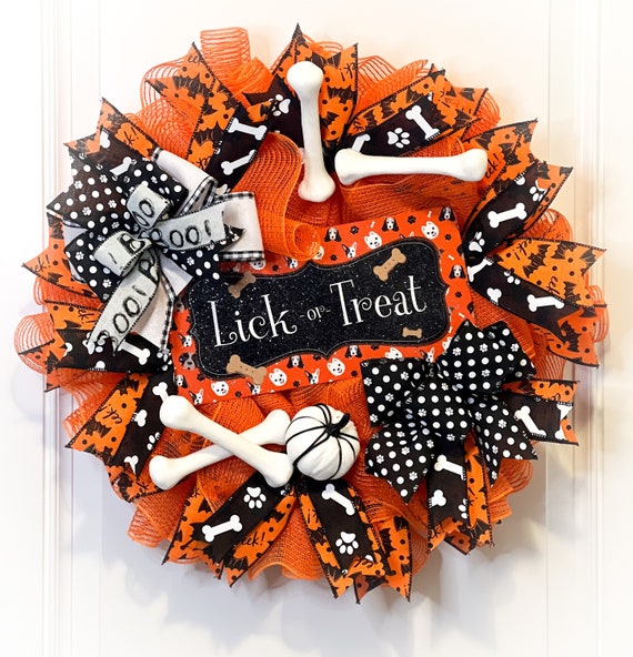 Happy Halloween Lick or Treat Dog Themed Halloween Wreath Etsy