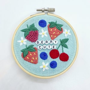 Fruit and Berries “Berry Cute” Mixed Media Embroidery Hoop Wall Art
