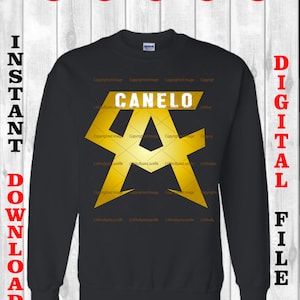 May include: A black sweatshirt with a gold star design featuring the word "CANELO" inside. The star is outlined in gold and has a textured appearance.
