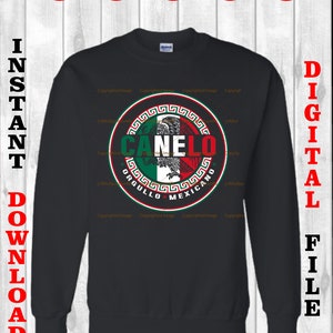 May include: A black sweatshirt with a circular design featuring a red, white, and green Mexican flag with an eagle and the text "CANELO ORGULLO MEXICANO".