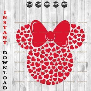 Minnie Mouse Icon Lleno de corazones, archivos de corte svg para Cricut y Silhouette Cameo - png clipart -EPS archivos vectoriales, DESCARGA INSTANTE