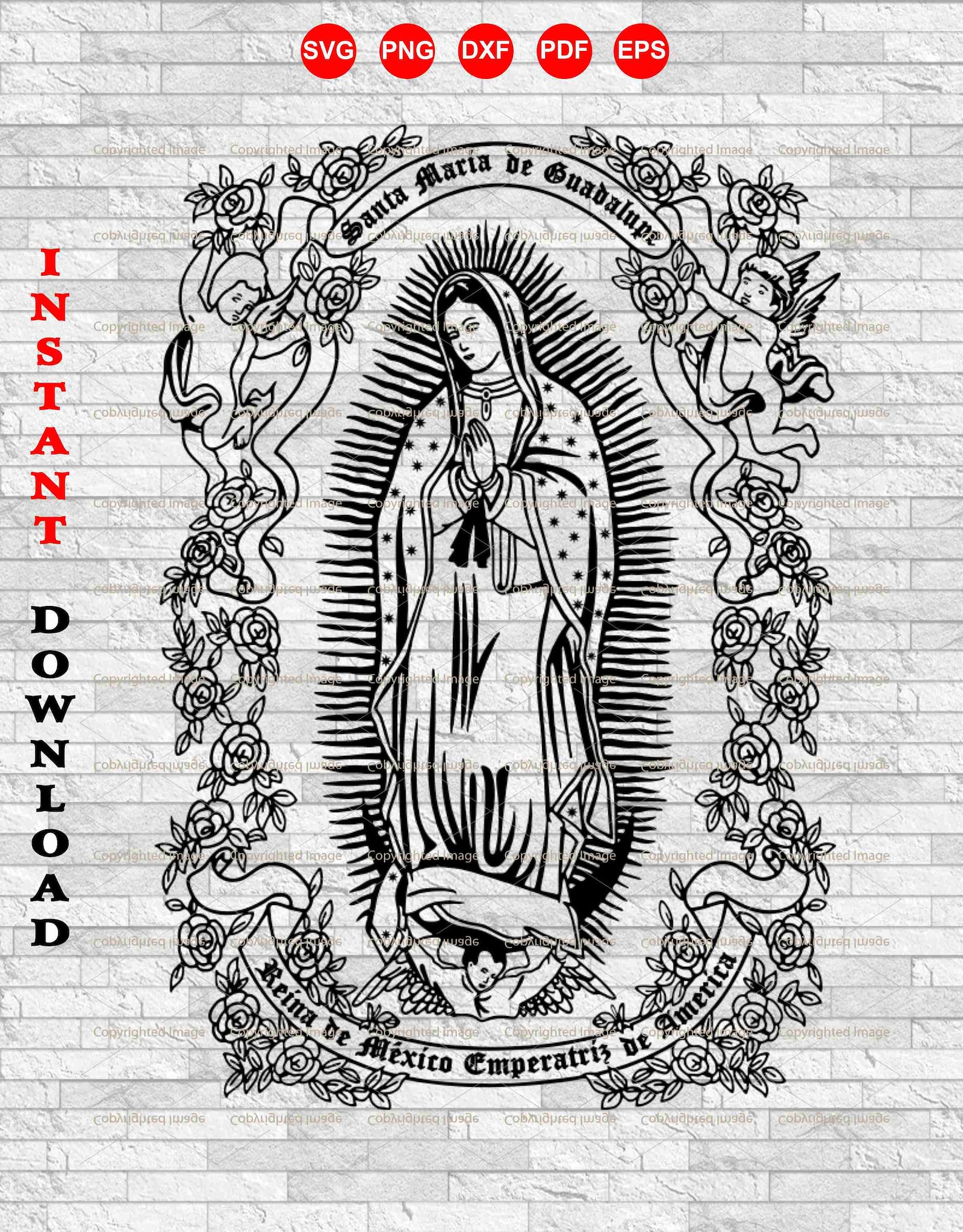 Our Lady of Guadalupe 1 Color Design, Virgen De Guadalupe