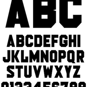 May include: Black and white alphabet and number font with a bold, blocky style. The letters and numbers are all uppercase and have a slightly rounded, geometric shape.