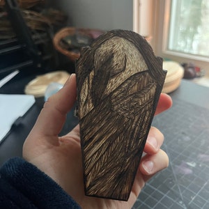 Wood Burned raven moon- Wood Burning - Wood Burning Art - Fairy decor -bird decor - Wood Burning Decor - Witch Decor - boho decor - coffin