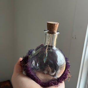 Fairy bottles - moss art- fairy decor - witch decor - glass etching - celestial art