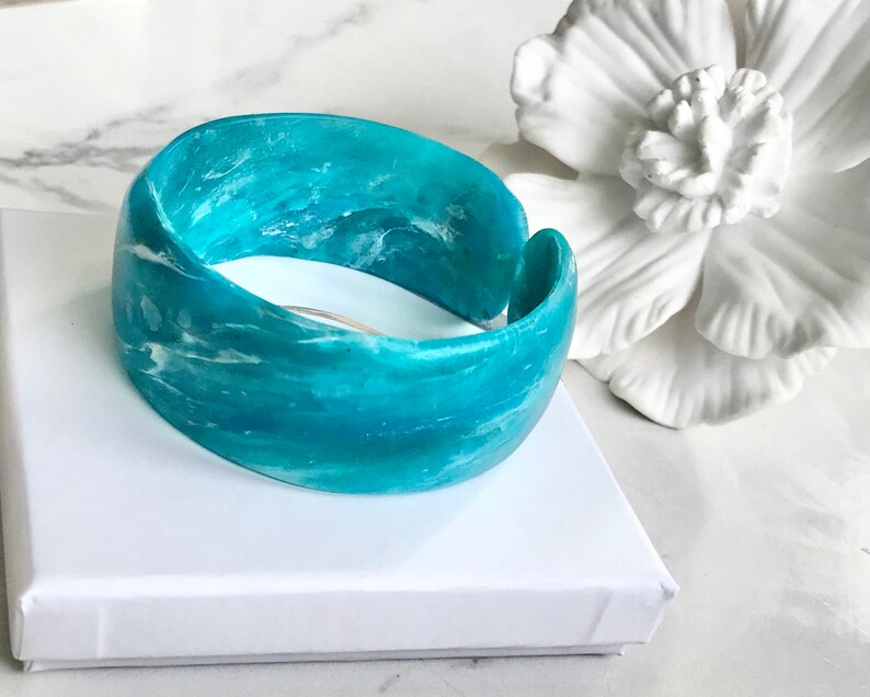 With a Gift Box Polymer Clay Jewellery a Gift For Her Wide Bangle Turquoise Polymer Clay Bangle