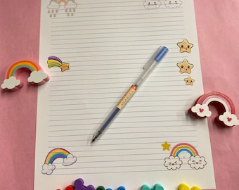 Kawaii Rainbow Lined Writing Paper, Stationery