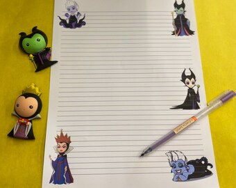 Disney-Inspired Chibi/Kawaii Villains Lined Writing Paper