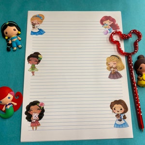 Disney-Inspired Chibi Princesses Lined Writing Paper, Stationery
