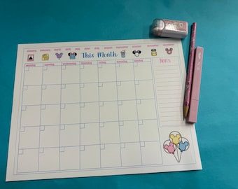 Kawaii Disney-Inspired Blank Monthly Calendar