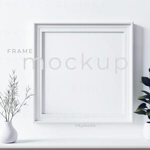 Square White Frame Mockup, Square Frame Styled Mockup, Clean Mockup, Minimalist, JPG PNG PSD Smart Object, Poster Mockup