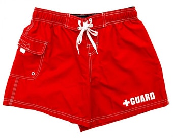 Women’s Lifeguard Board Shorts 4” - Red / 100% Polyester / Swim Shorts / Quick-Dry / Swimwear