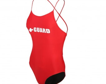 Lifeguard Swimsuit Cross Back 1pc Red Lycra Swimwear Etsy