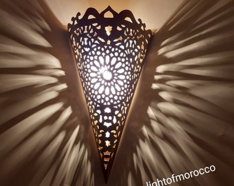 Moroccan brass wall lamp, brass sconce , silver wall lamp, artisanal wall sconce , handmade wall lamp, copper lamp, Morocco brass sconce.