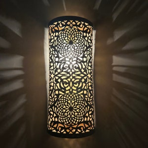 Marokkaanse koperen wandlamp, bronzen wandlamp, gouden ambachtelijke wandlamp, koperen wandlamp, rechthoekige wandlamp, Marokko afbeelding 3