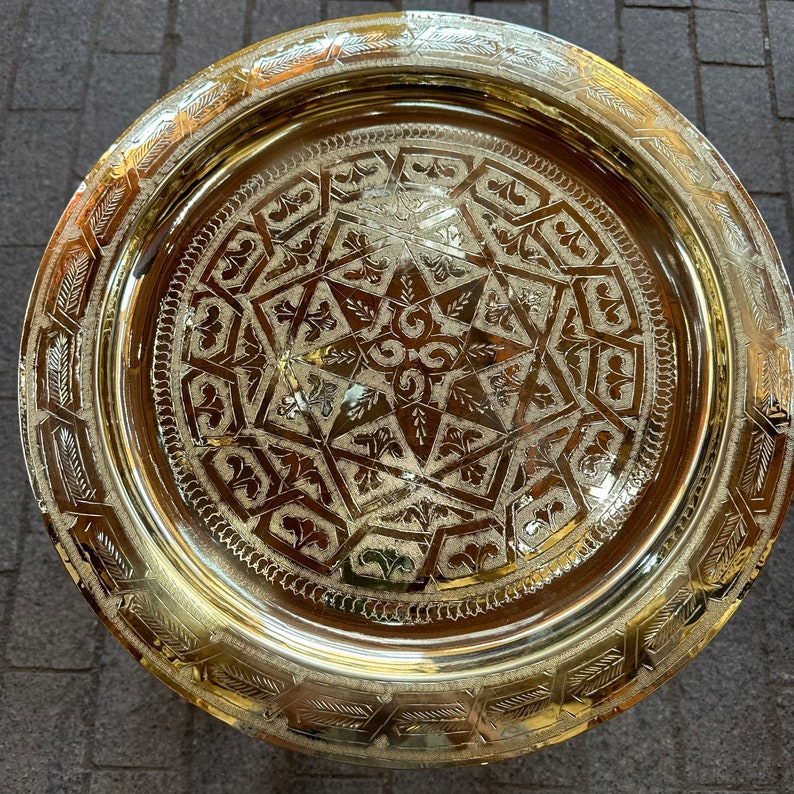 Moroccan brass table, Moroccan table in wood and brass, Marrakech Fés table made by hand, handmade table easy to arrange for any bedroom image 6