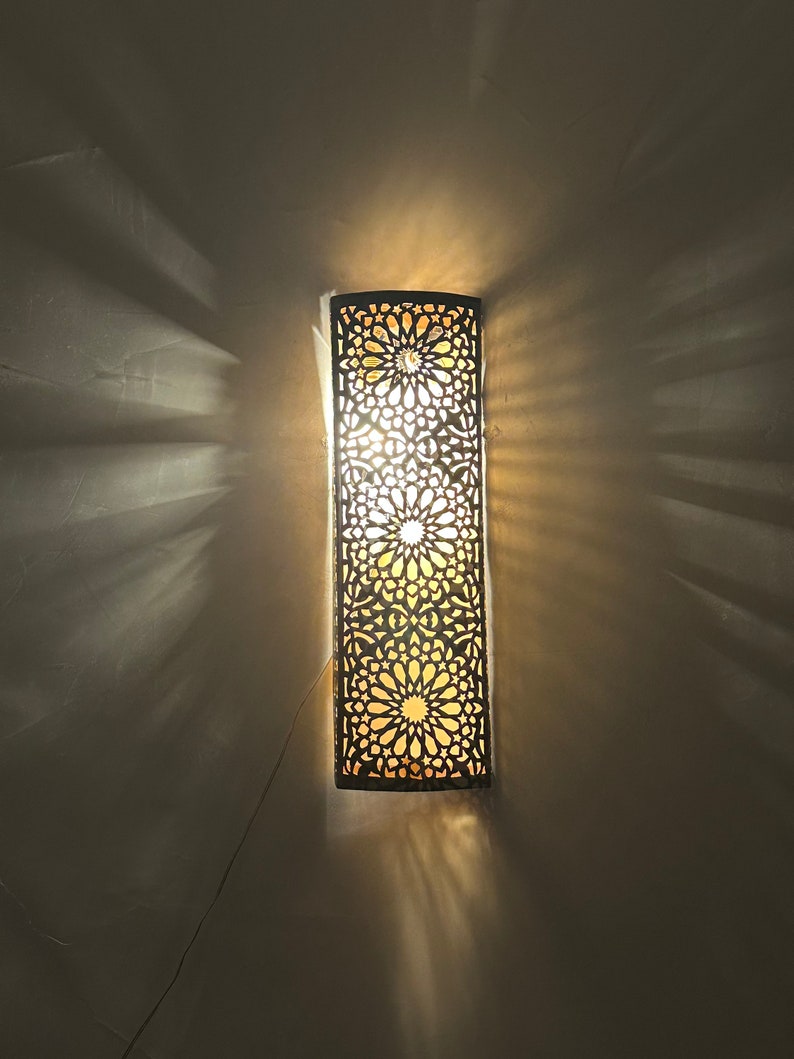 Moroccan brass wall sconce , moroccan sconce , Moroccan silver sconce, copper wall light, bronze sconce, handcrafted scone. image 10