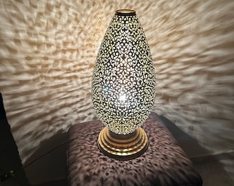 Moroccan Brass Table Lamp - handmade Pierced Lamp - Oriental Decorative Light - Shadow Casting Lamp  - boho home decor