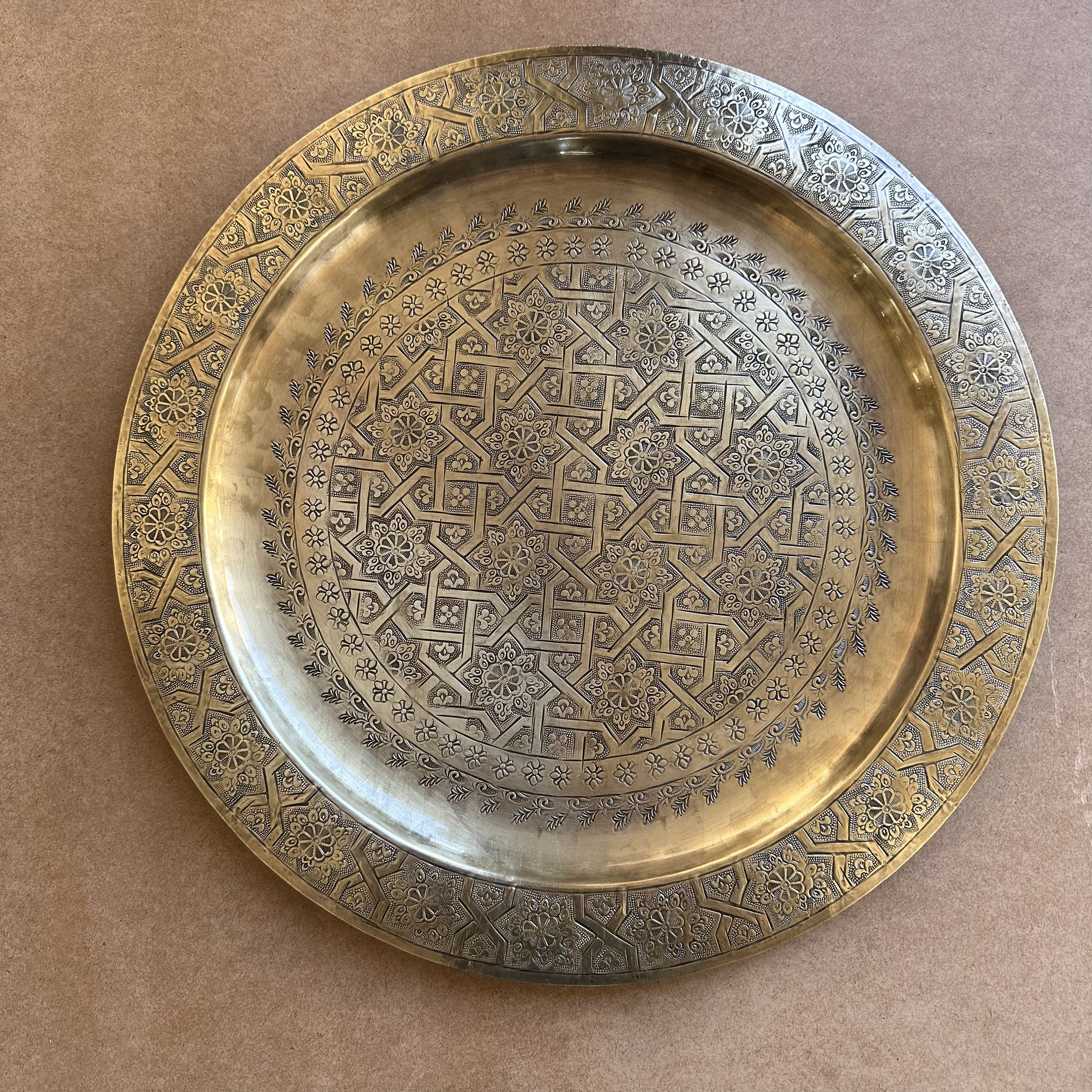Moroccan Brass Tray, Artisanal Tray With Engraving, Copper