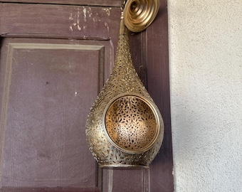 Farol marroquí de bronce, lámpara de vela de latón, lámpara de vela colgante, el farol se puede colocar sobre una mesa, farol marroquí