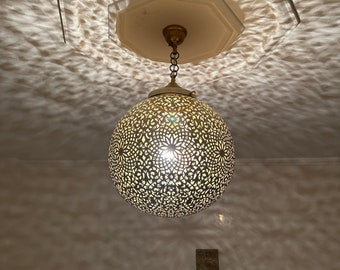 Marokkaanse koperen hanglamp, handgemaakte Marokkaanse plafondlamp, ambachtelijke hanglamp, Marokkaanse kroonluchter, sterexplosie hanglamp
