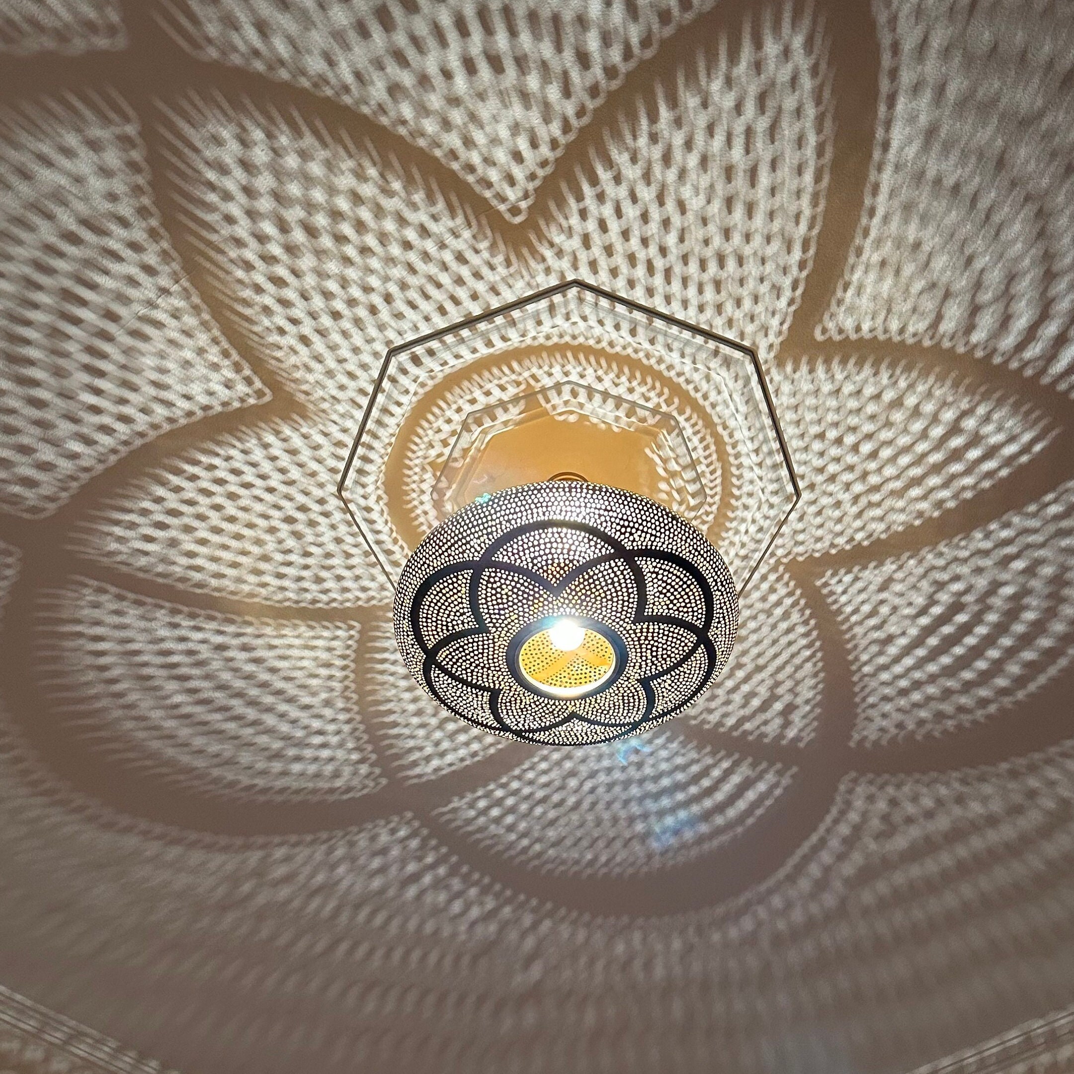 Moroccan gold brass ceiling light, medium size gold pendant lamp, silver lantern, copper pendant light