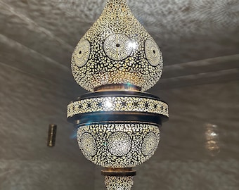 Large Moroccan brass chandelier, handcrafted hanging lamp, large bronze lantern, giant silver lamp
