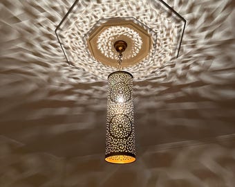 Marokkaanse kroonluchter van messing, Marokkaanse plafondlamp van brons, hanglamp van koper, zilveren kandelaar, Marokkaanse hanglamp van koper, lantaarn