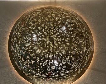 Moroccan brass round wall light lamp, silver wall light , cercle fixture , copper lampshade, bronze lamp , Morocco black lamp , wall light