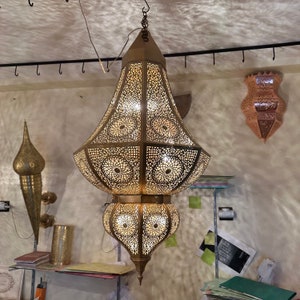 Moroccan hanging lantern ,  Moroccan brass ceiling light, handmade Moroccan light, silver Moroccan chandelier light, hanging lamp