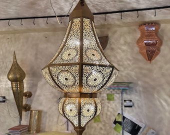 Moroccan Brass Hanging Lantern • Handmade Pendant Ceiling Light • Moroccan Lantern Light • Brass Chandelier.
