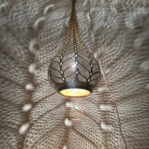 Moroccan  brass hanging lamp - copper ceiling lamp - pendant lights - Moroccan chandelier lighting - silver fixtures - pendant lamp -Morocco