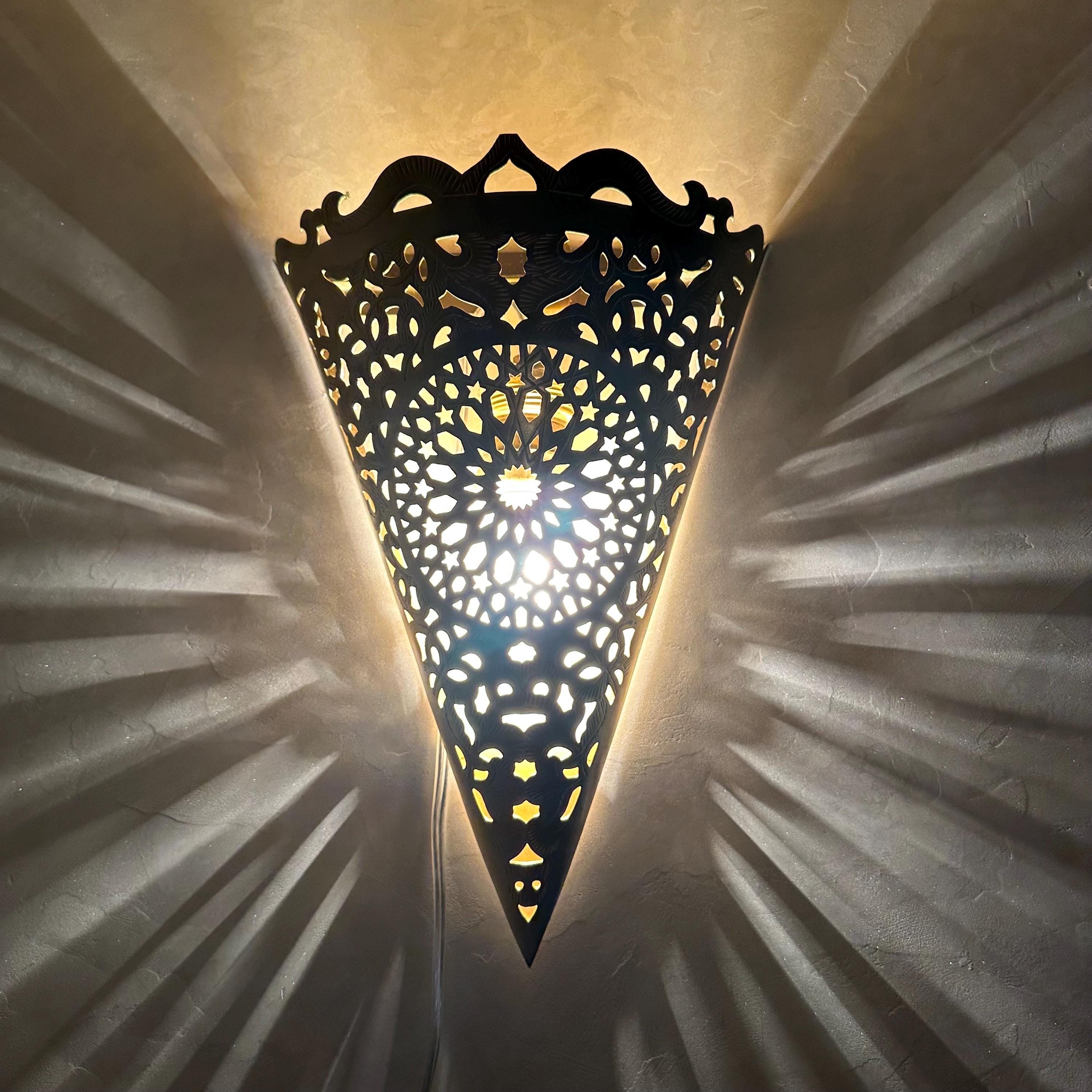 Moroccan Brass Sconce , Bronze Wall Lamp , Handcrafted Lamp