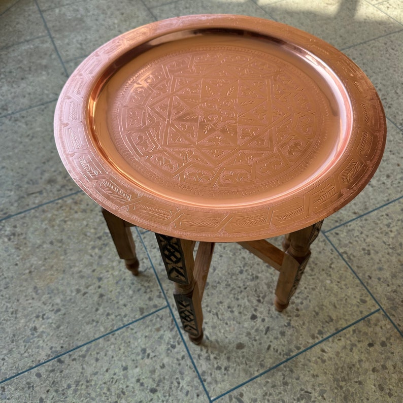 Moroccan brass table, Moroccan table in wood and brass, Marrakech Fés table made by hand, handmade table easy to arrange for any bedroom image 8