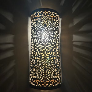 Marokkaanse koperen wandlamp, bronzen wandlamp, gouden ambachtelijke wandlamp, koperen wandlamp, rechthoekige wandlamp, Marokko afbeelding 4